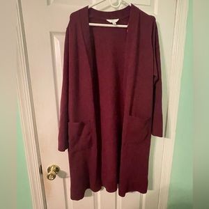 Maroon colored long open cardigan. Never worn - NWT